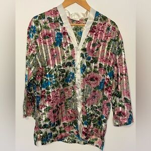 Victoria’s Secret Gold Label Relaxed Fit Semi Sheer Floral Pajama Top Small